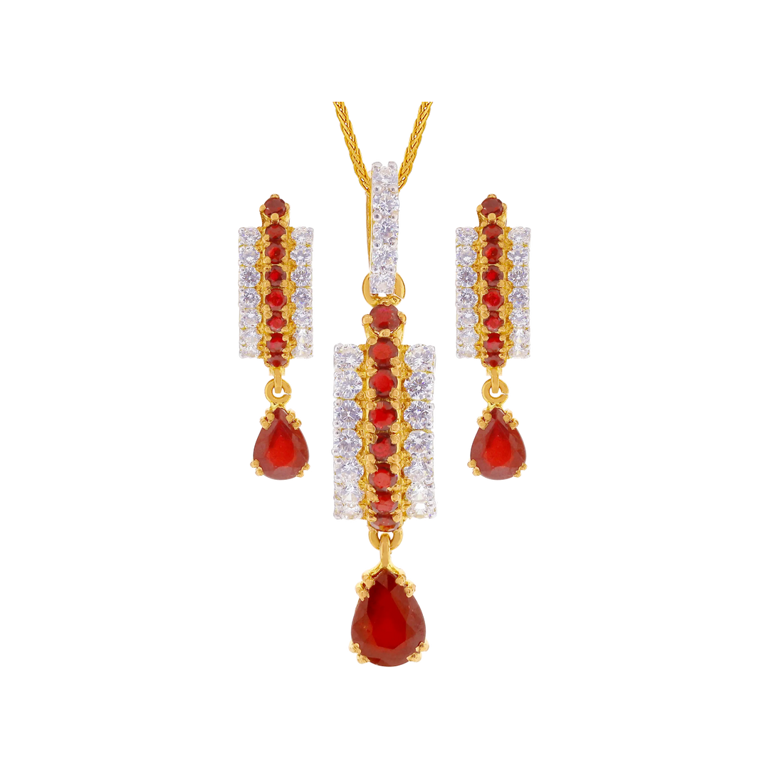 Stunning Pendant Set With Ruby & Gemstones in 22K Gold