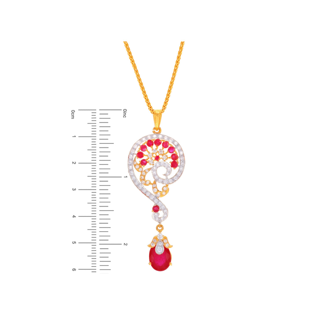 Precious Pendant Set With Ruby & CZ in 22K Gold