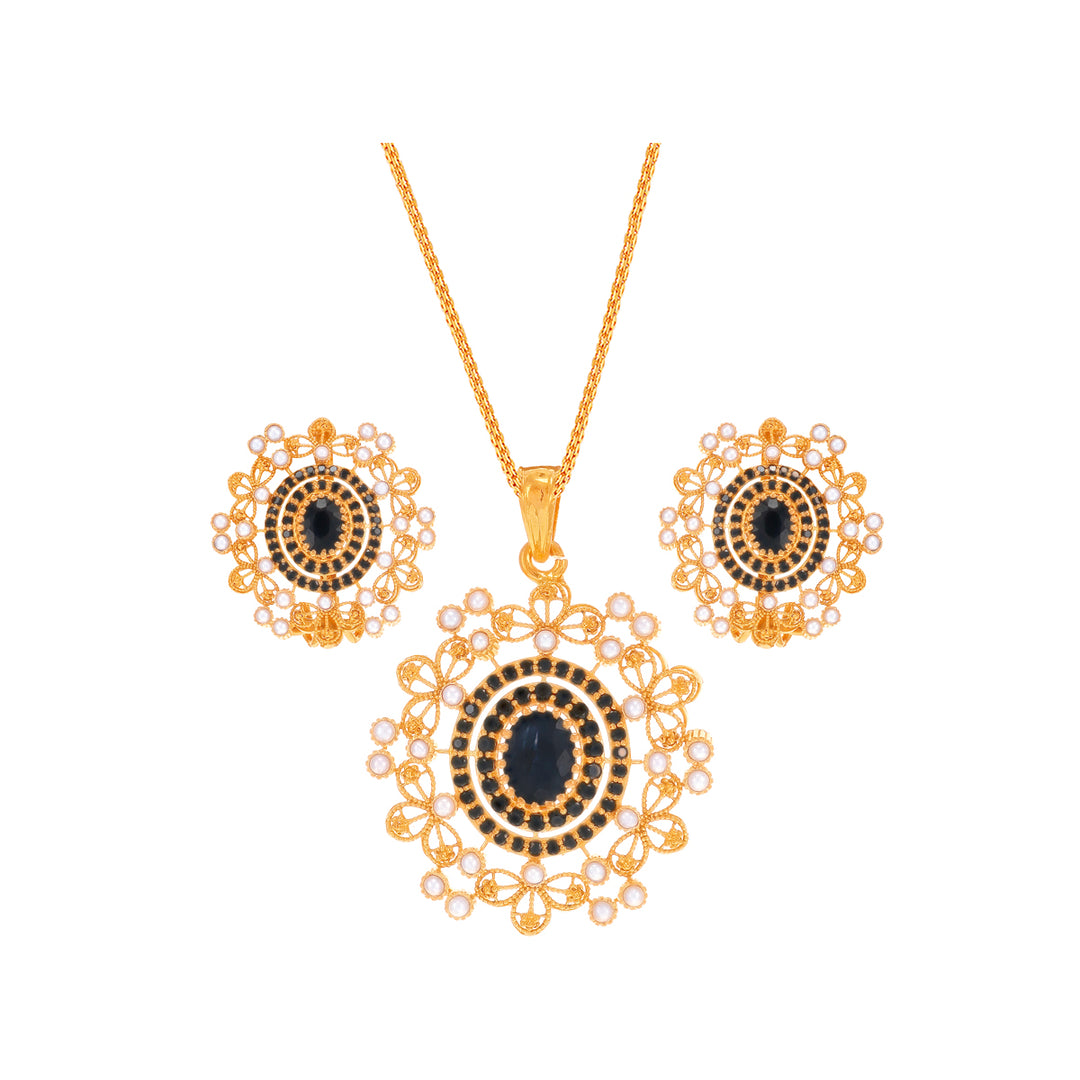 Charming Antique Pendant Set With Sapphire & Pearl in 22K Gold