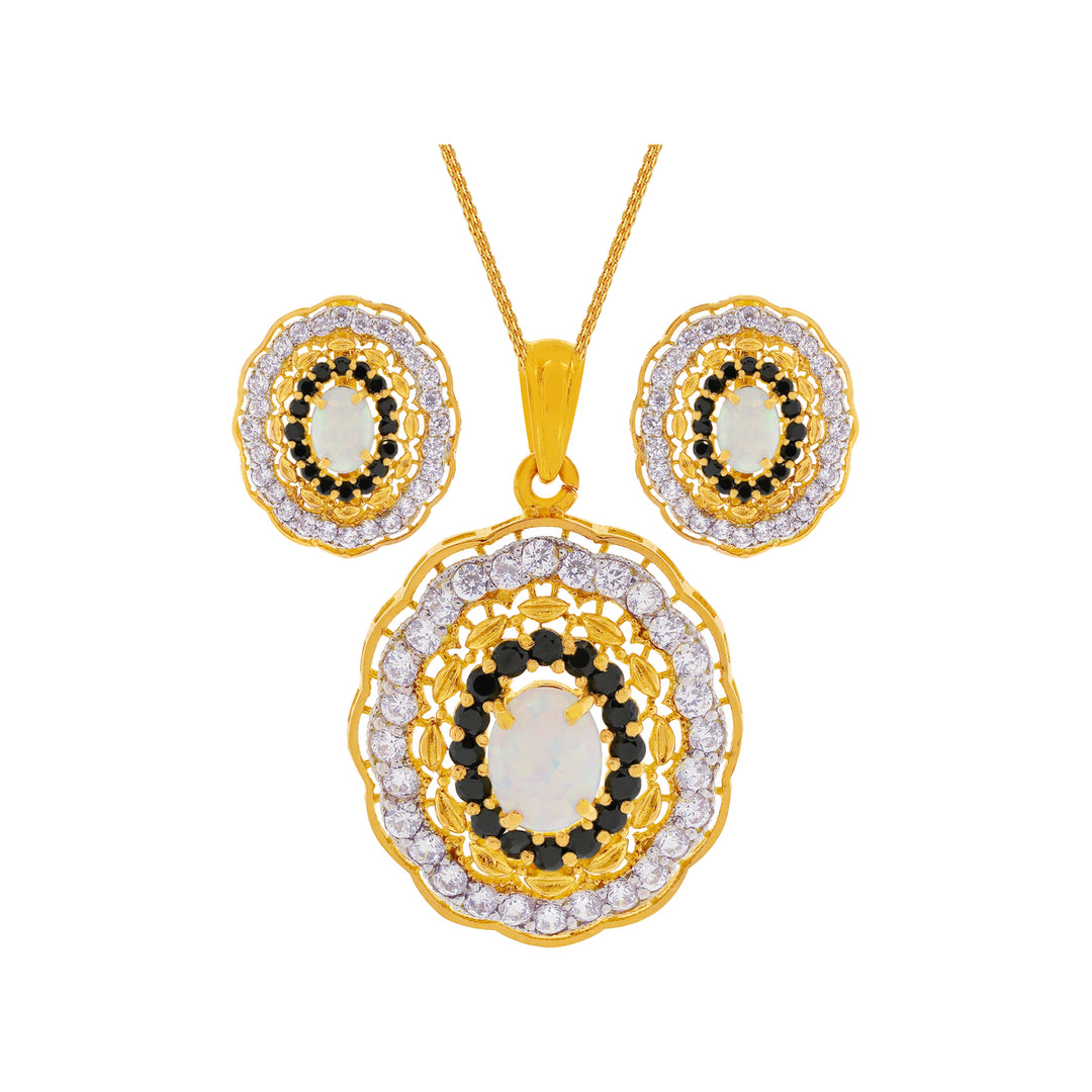 Captivating Antique Pendant Set With Opal & CZ in 22K Gold