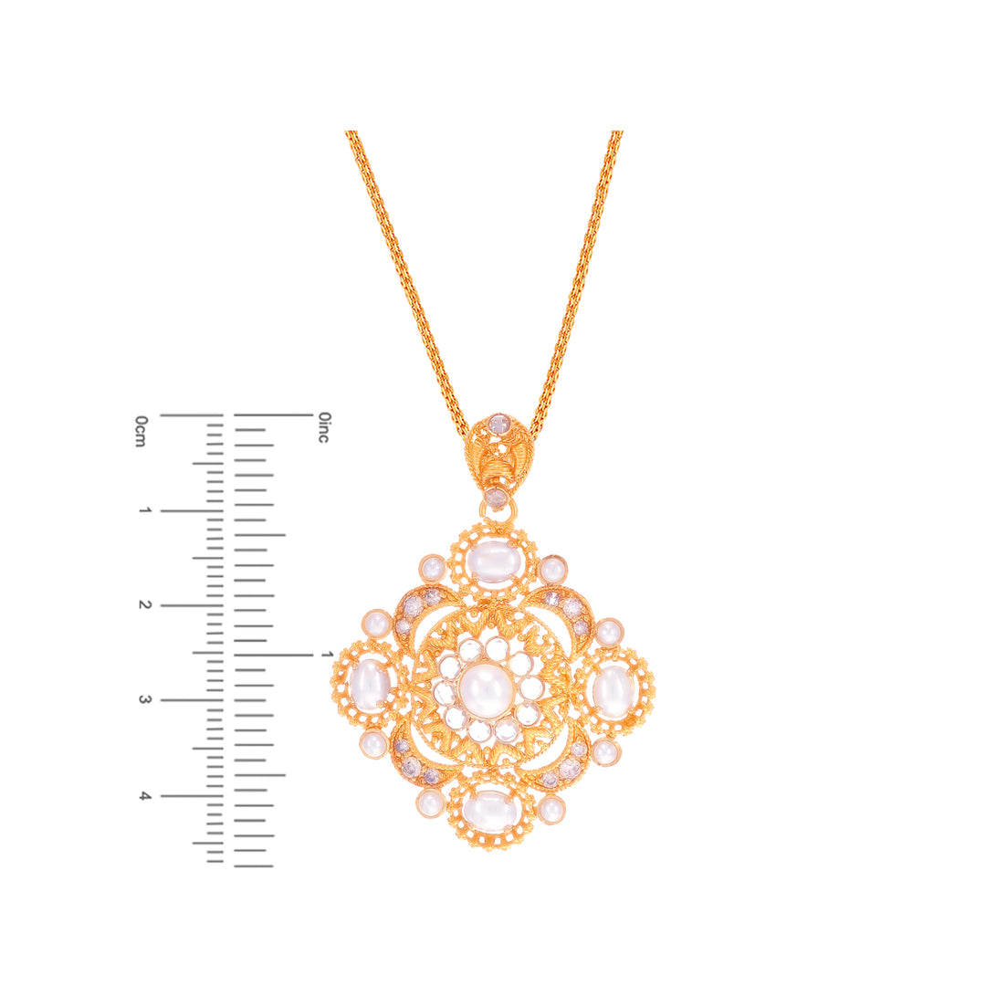 Mesmerizing Antique Pendant Set With Pearl & Polki in 22K Gold