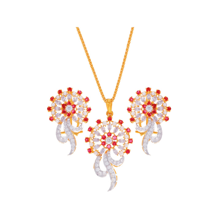 Opulent Pendant Set With Ruby Peal & CZ in 22K Gold