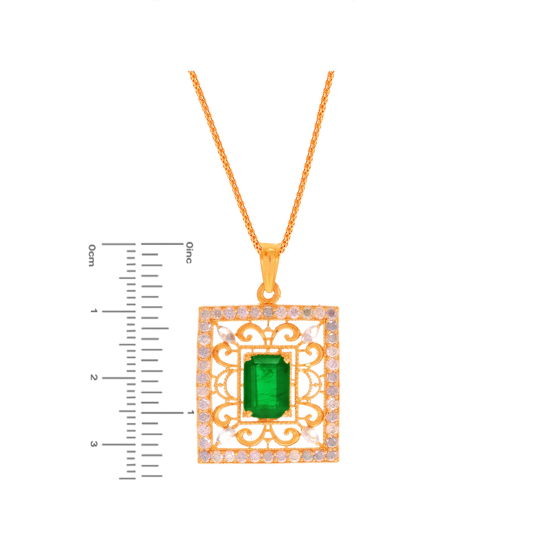 Intricate Antique Pendant Set With Emerald & CZ in 22K Gold