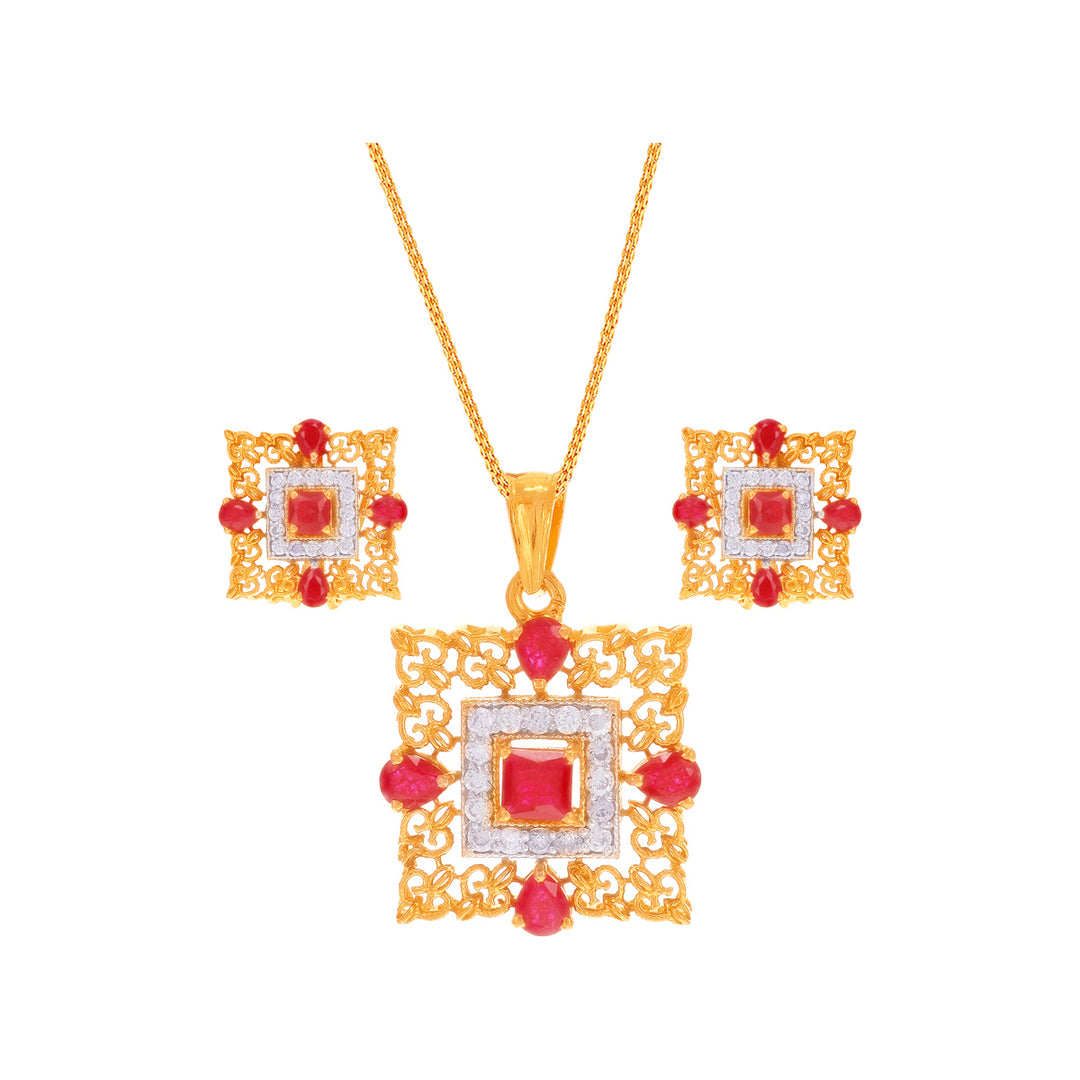 Fascinating Antique Pendant Set With Ruby & CZ in 22K Gold