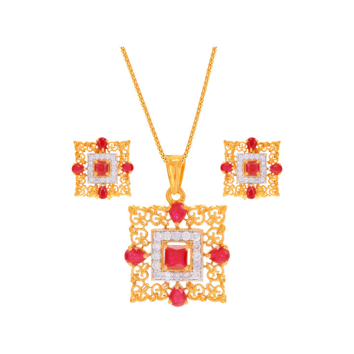 Fascinating Antique Pendant Set With Ruby & CZ in 22K Gold