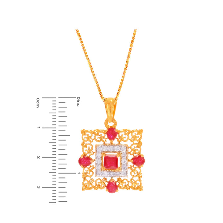 Fascinating Antique Pendant Set With Ruby & CZ in 22K Gold