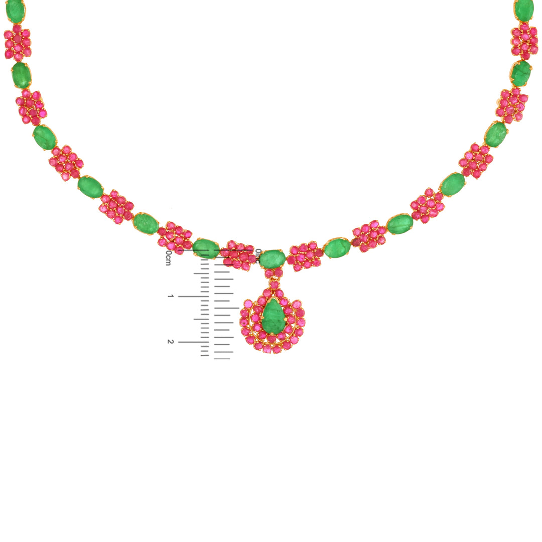 Glamorous Necklace Set With Ruby & Emerald in 22K Gold