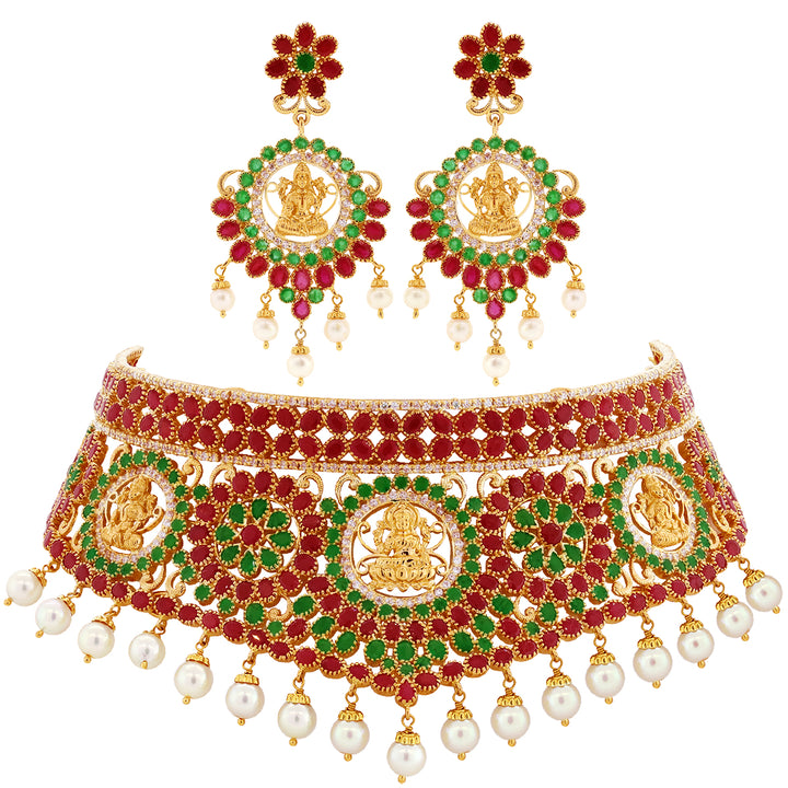 Graceful Laxmi Choker Set with Gemstones in 22K Gold
