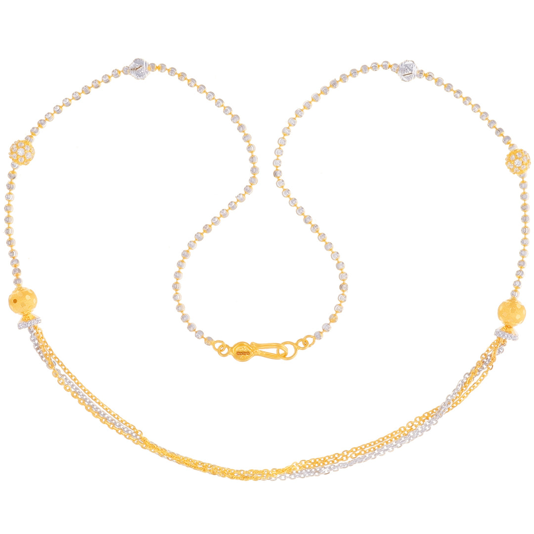 Fancy Ball Two tone 18" Chain With CZ in 22K Gold