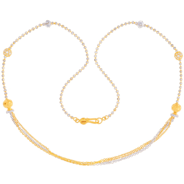 Fancy Ball Two tone 18" Chain With CZ in 22K Gold