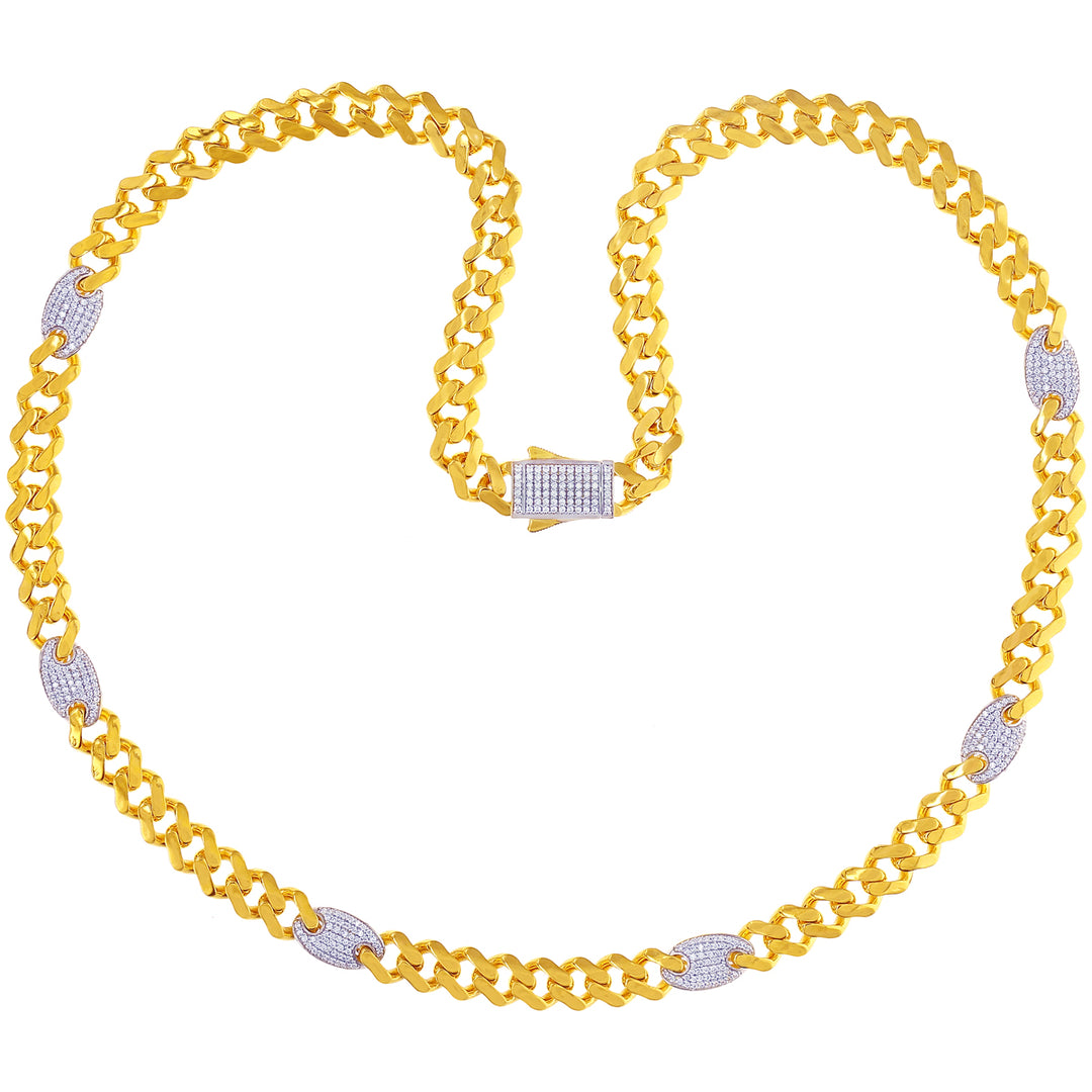 Graceful Two Tone 24" Cuban Link Chain with CZ in 22K Gold