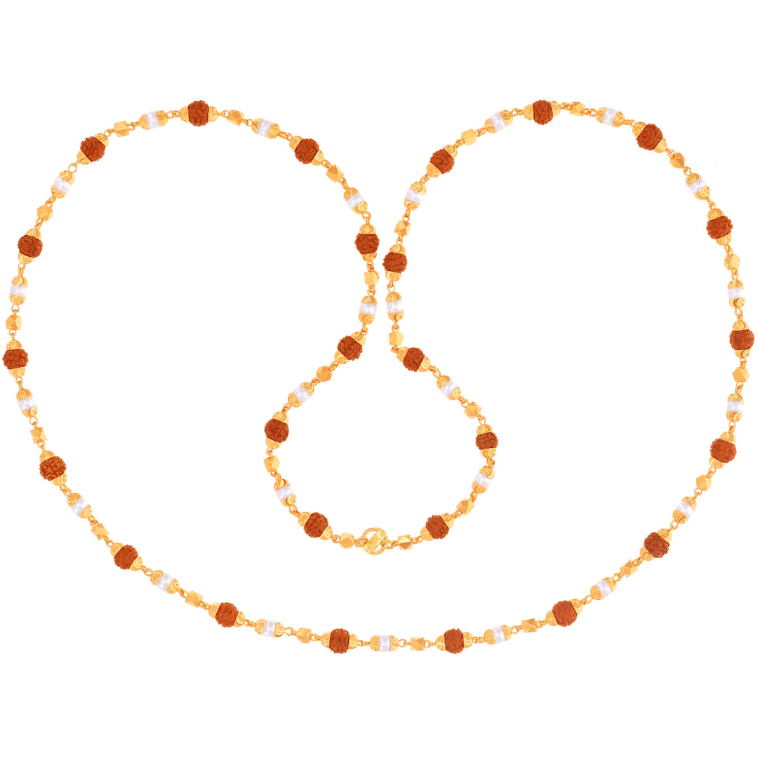 Rudraksh 26" Chain With Pearl in 22K Gold
