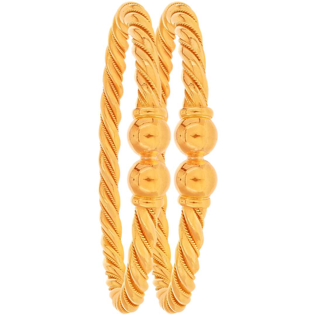 2.8 Size Set of 2pcs Twisted Pipe Bangle in 22K Gold