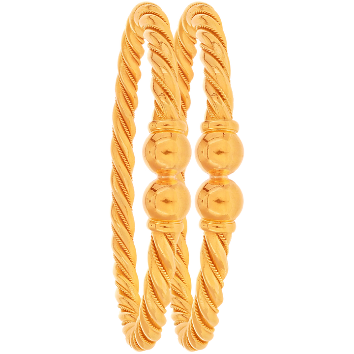 2.8 Size Set of 2pcs Twisted Pipe Bangle in 22K Gold
