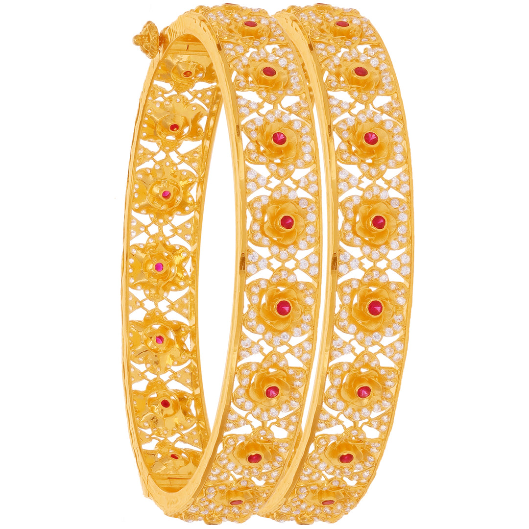 Glamorous Antique 2pcs Bangle With Ruby & CZ in 22K Gold