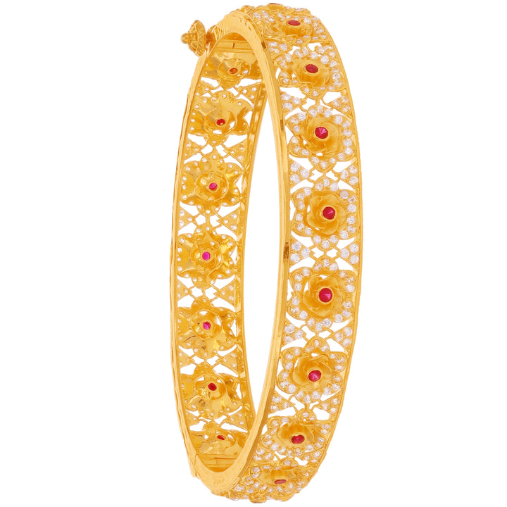 Glamorous Antique 2pcs Bangle With Ruby & CZ in 22K Gold