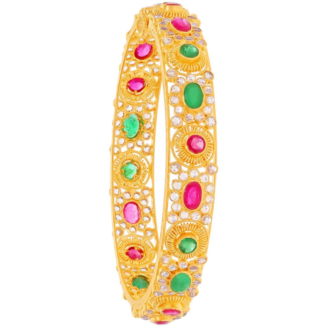 Artisan Antique 2pcs Bangles With Polki Ruby & Emerald in 22K Gold
