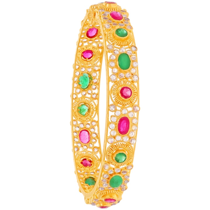 Artisan Antique 2pcs Bangles With Polki Ruby & Emerald in 22K Gold
