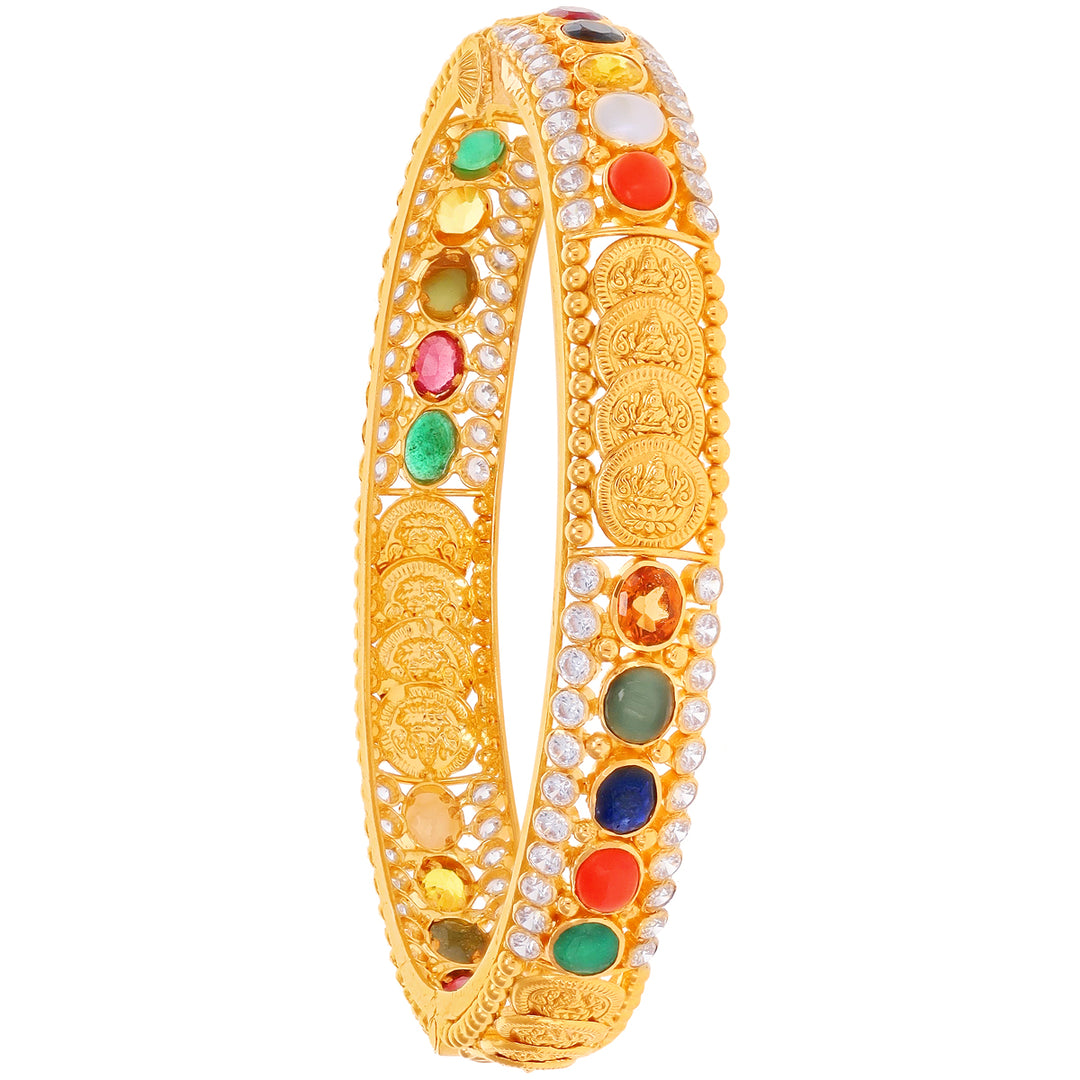 Exquisite Antique Laxmi 2pcs Bangles With Navratan in 22K Gold