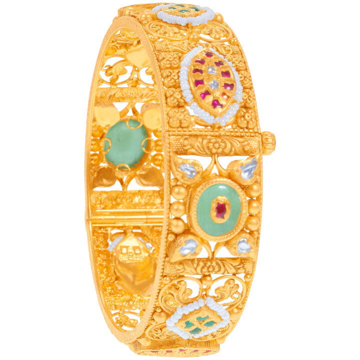 Delightful Antique Openable Kara With Kundan & Gemstones in 22K Gold
