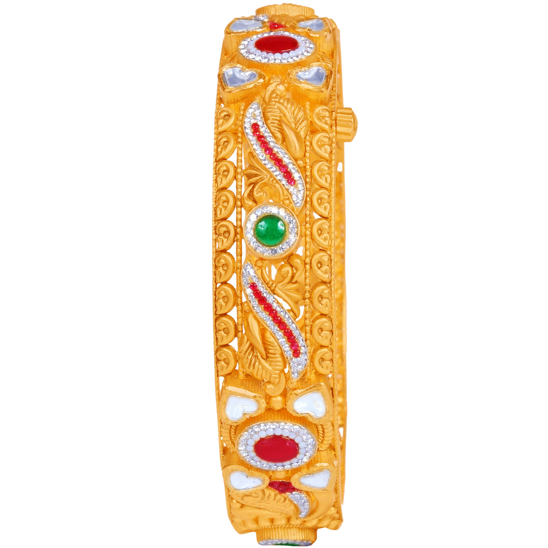 Charming Antique Openable Bangle With Kundan & Gemstones in 22K Gold