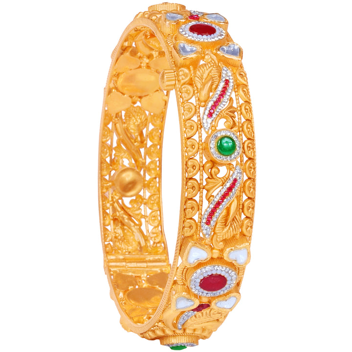 Charming Antique Openable Bangle With Kundan & Gemstones in 22K Gold