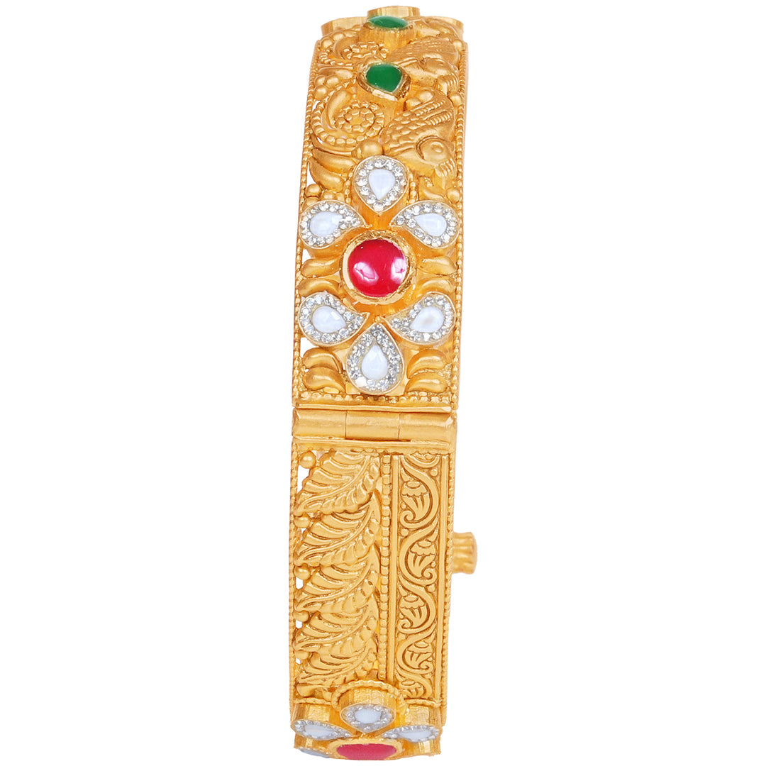 Attractive Antique Openable Bangle With Kundan & Gemstones in 22K Gold