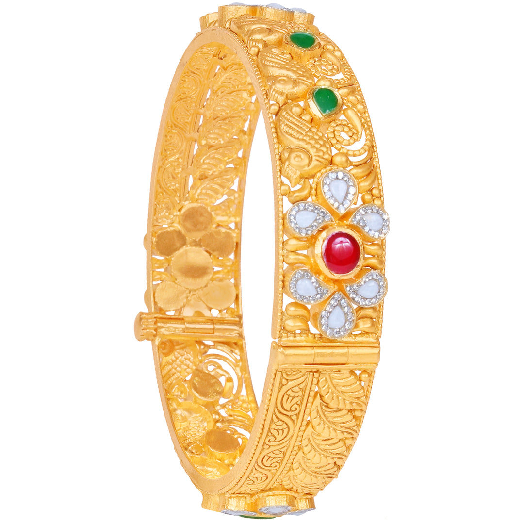 Attractive Antique Openable Bangle With Kundan & Gemstones in 22K Gold