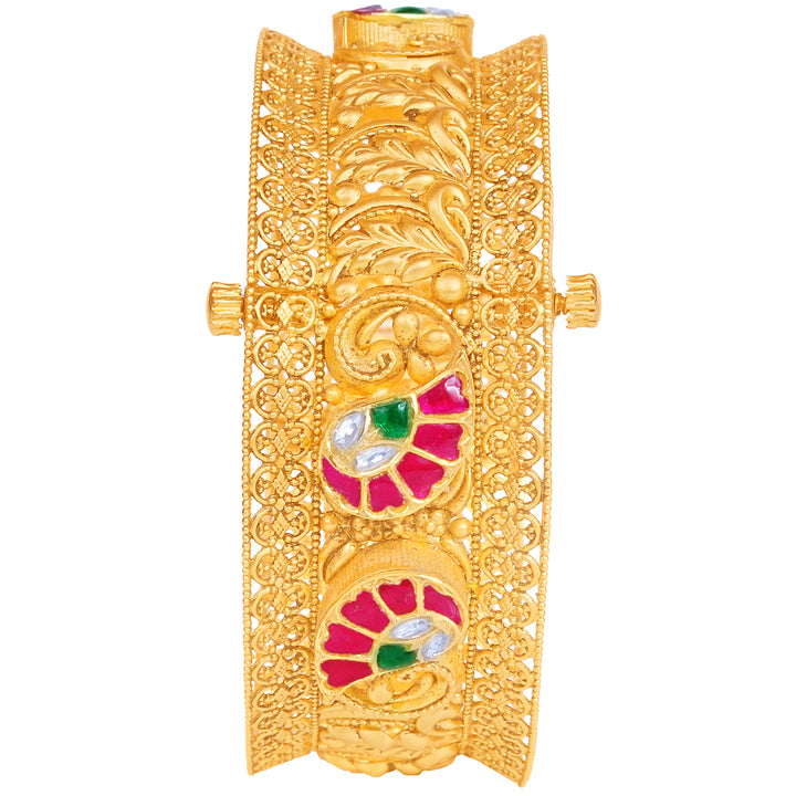 Stunning Antique Openable Kara With Kundan & Gemstones in 22K Gold
