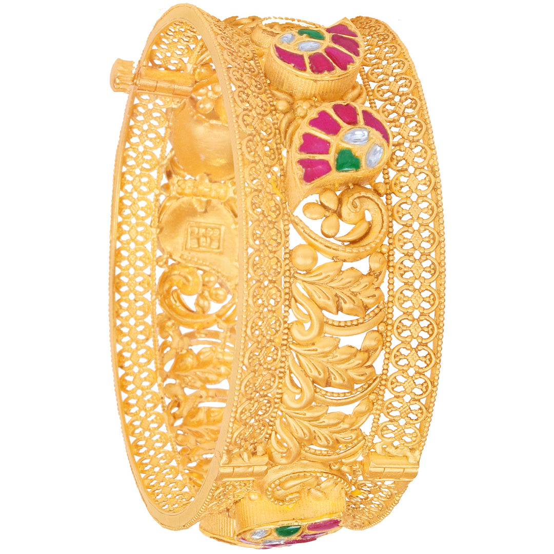 Stunning Antique Openable Kara With Kundan & Gemstones in 22K Gold