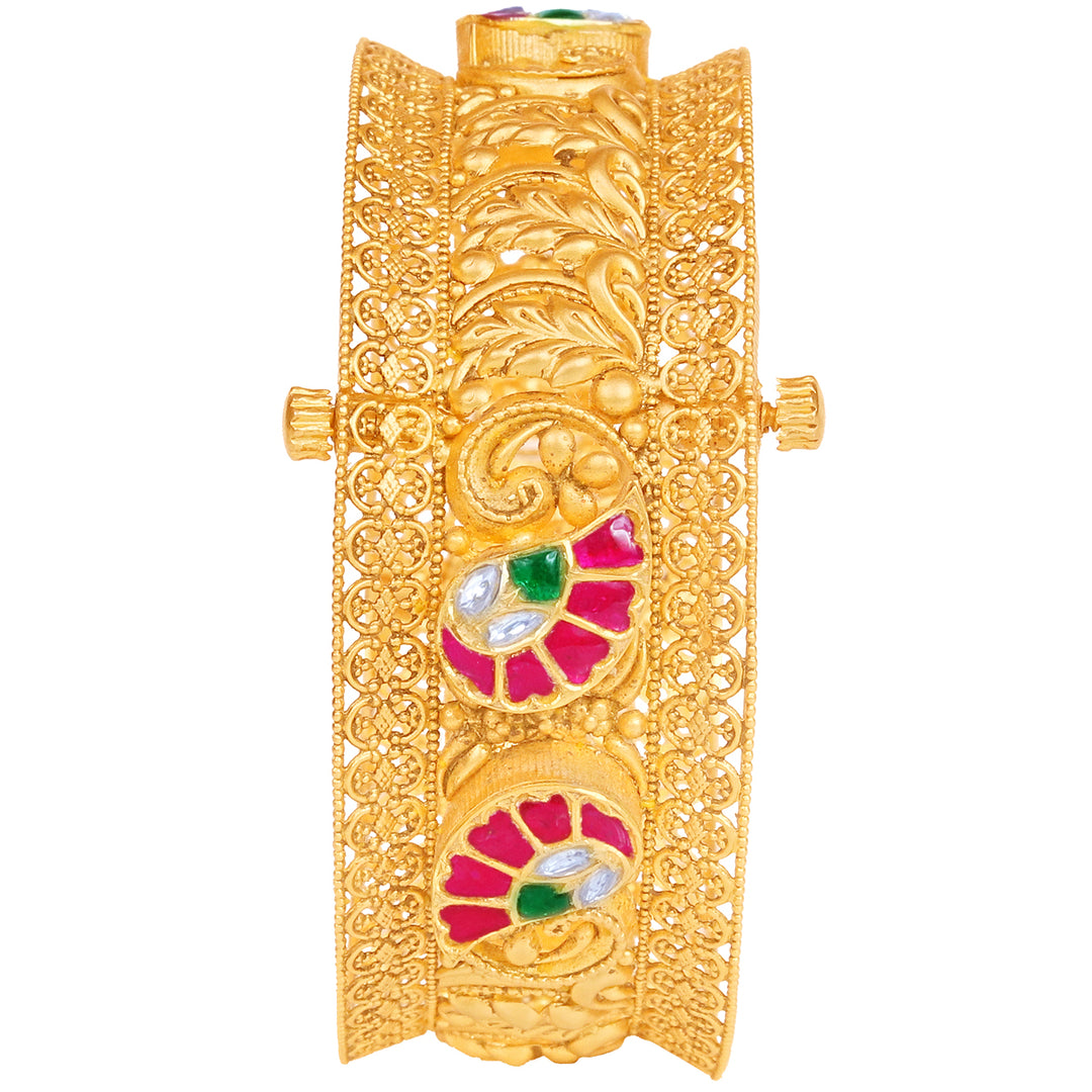 Mesmerizing Antique Openable Kara With Kundan & Gemstones in 22K Gold