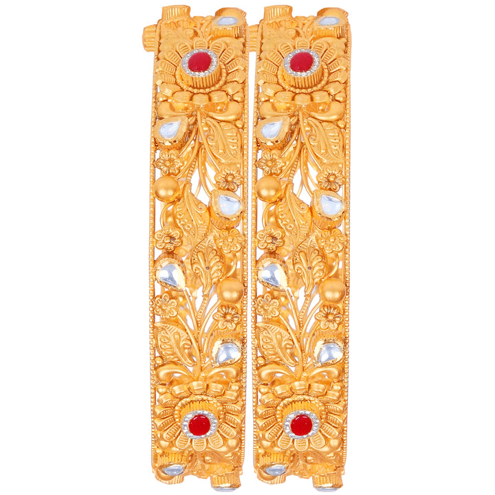 Delightful Antique 2pcs Openable Bangle With Kundan & Gemstones in 22K Gold