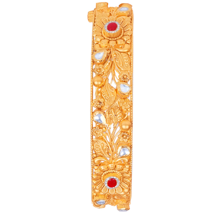 Delightful Antique 2pcs Openable Bangle With Kundan & Gemstones in 22K Gold