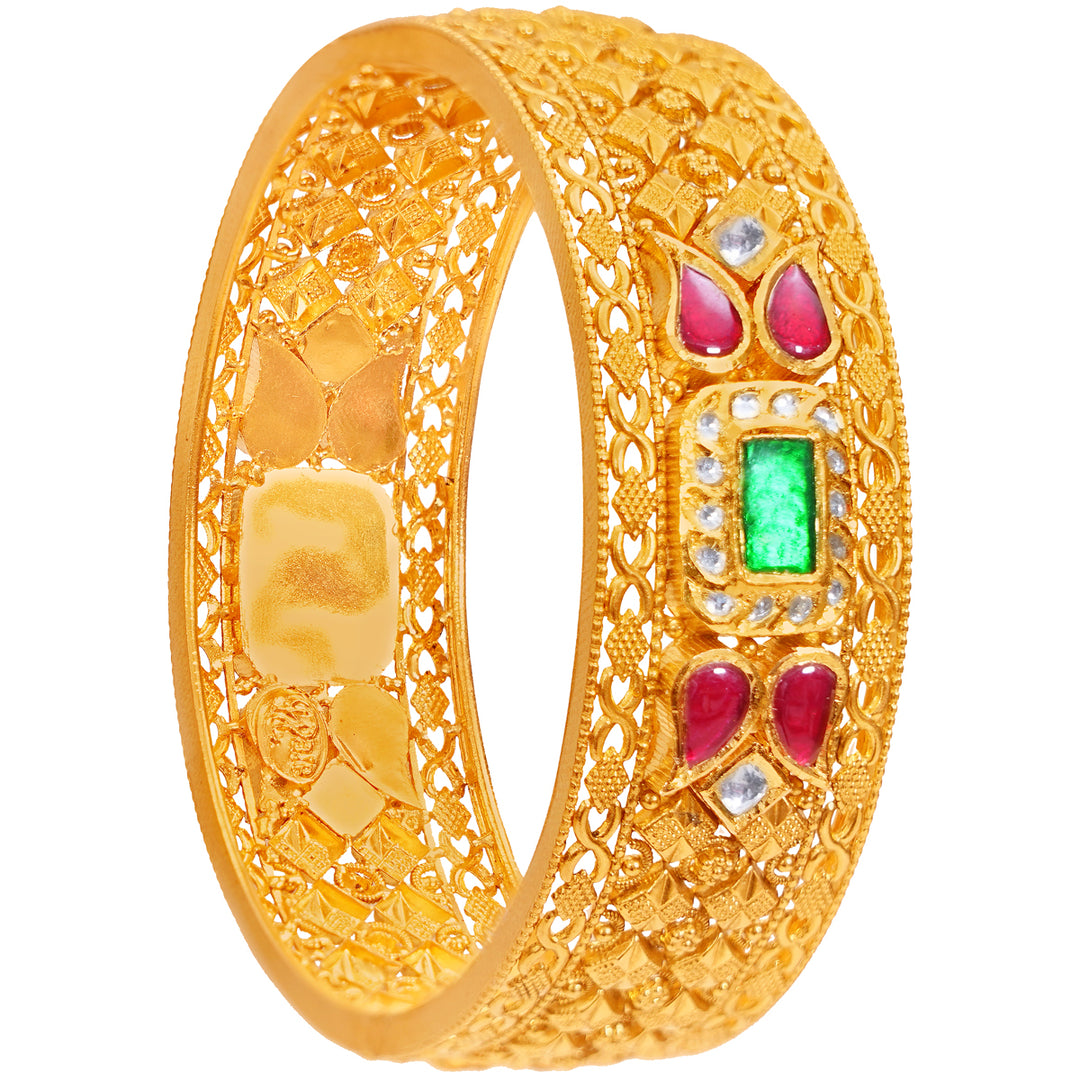 Graceful Antique Openable Kara With Kundan & Gemstones in 22K Gold