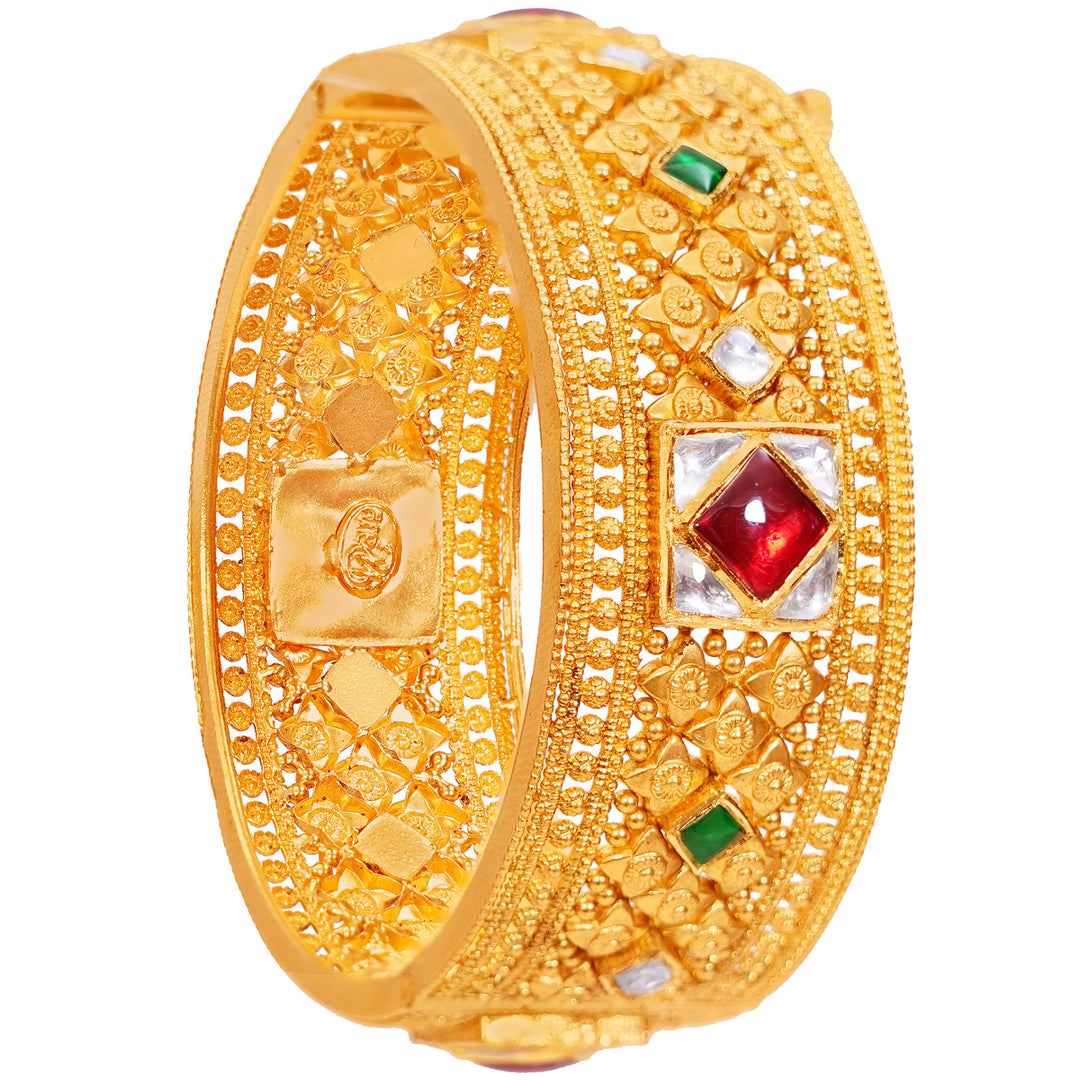 Subtle Antique Openable Kara With Kundan & Gemstones in 22K Gold