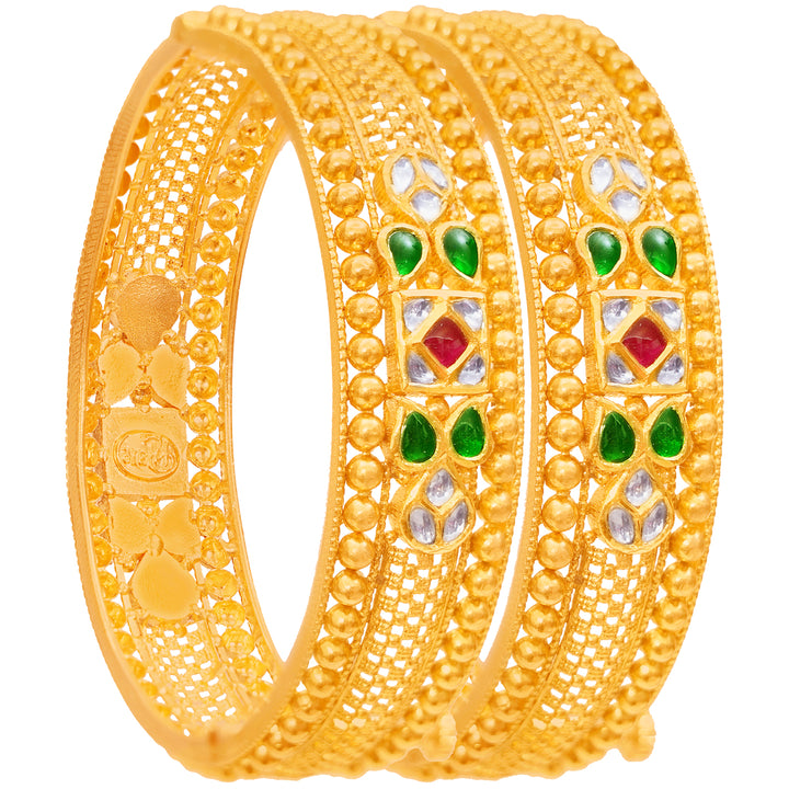 Graceful Antique Openable 2pc Kara With Kundan & Gemstones in 22K Gold