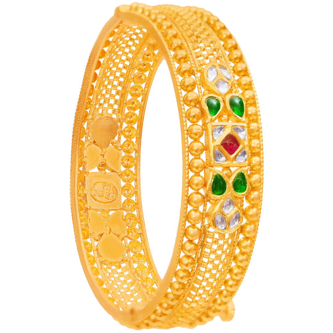 Graceful Antique Openable 2pc Kara With Kundan & Gemstones in 22K Gold