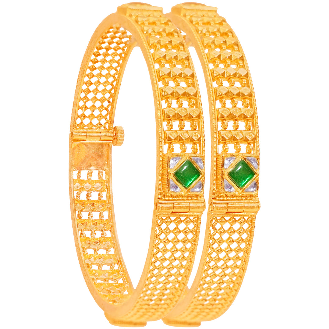 Graceful Antique Openable 2pc Kara With Kundan & Gemstones in 22K Gold