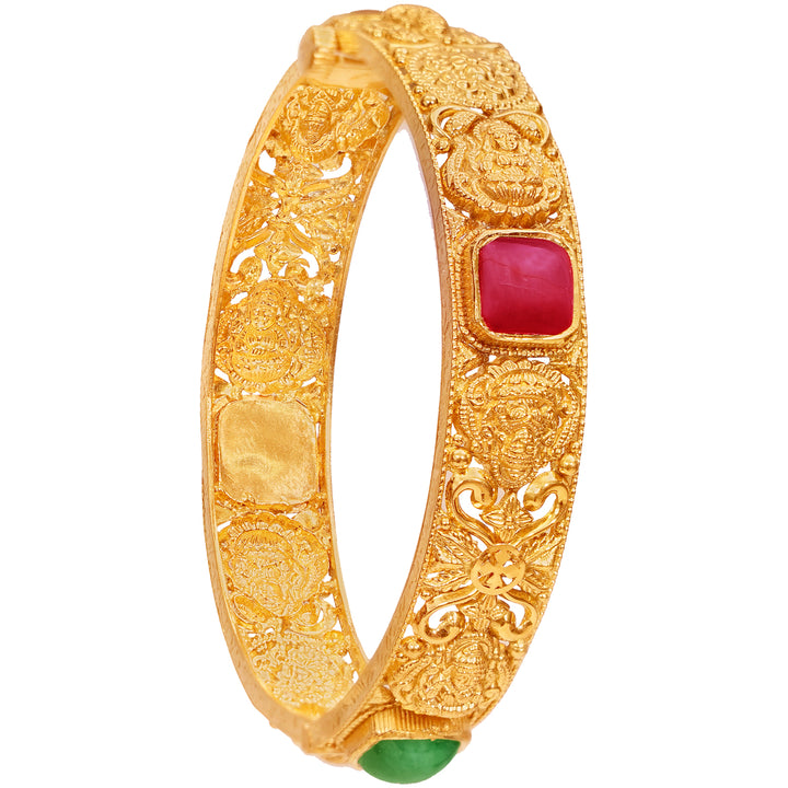 Gorgeous Antique Laxmi 2pcs Bangle With Ruby & Emerald in 22K Gold