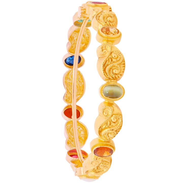 Antique 2pcs Bangle With Navratan in 22K Gold