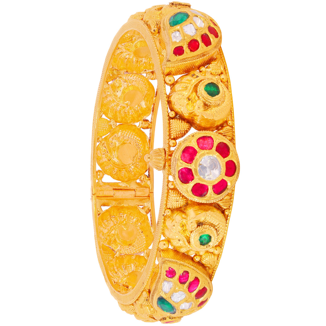 0.7Ct Rose Cut Diamond Antique Openable Kara With Gemstones in 22K Gold