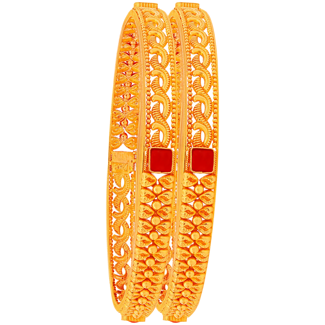 2.6 Size 2pcs Antique Bangle With Gemstones in 22K Gold