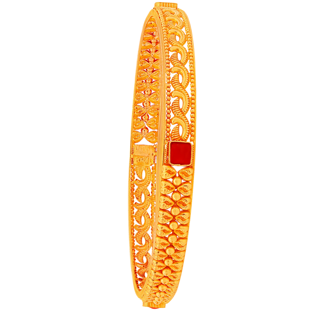 2.6 Size 2pcs Antique Bangle With Gemstones in 22K Gold