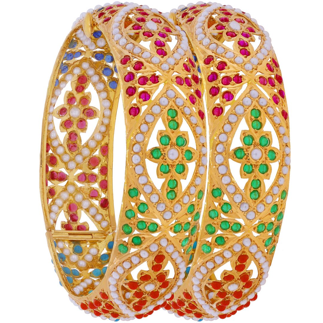Enchanting Openable 2pcs Kara with Navratan in 22K Gold