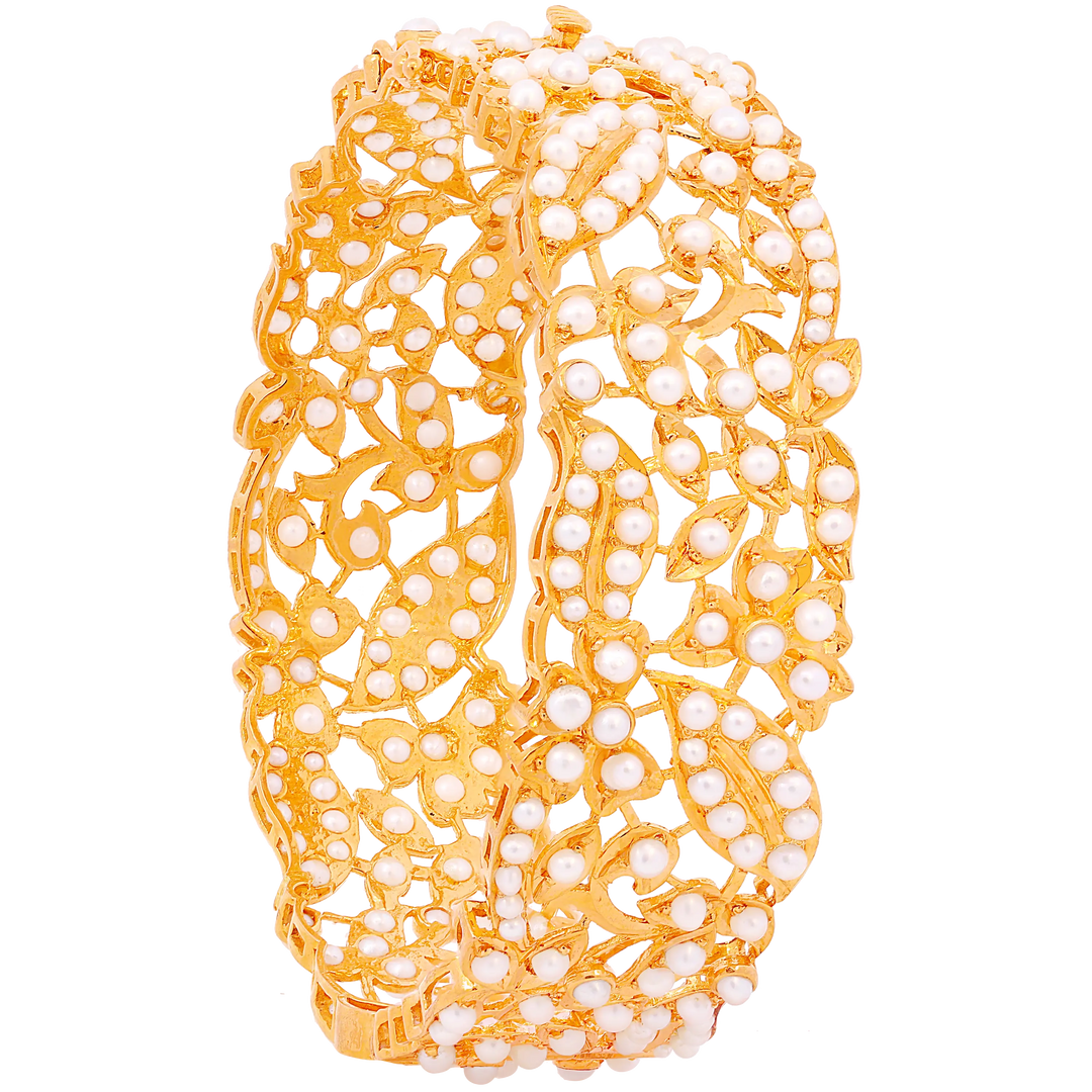 Elegant Openable Kara With Pearl in 22K Gold