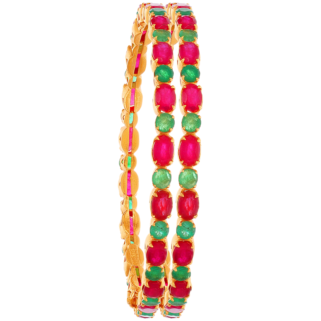 Openable Set of 2pcs Bangle with Ruby & Emerald in 22K Gold