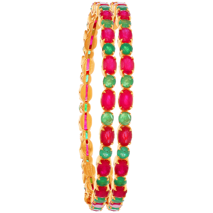 Openable Set of 2pcs Bangle with Ruby & Emerald in 22K Gold
