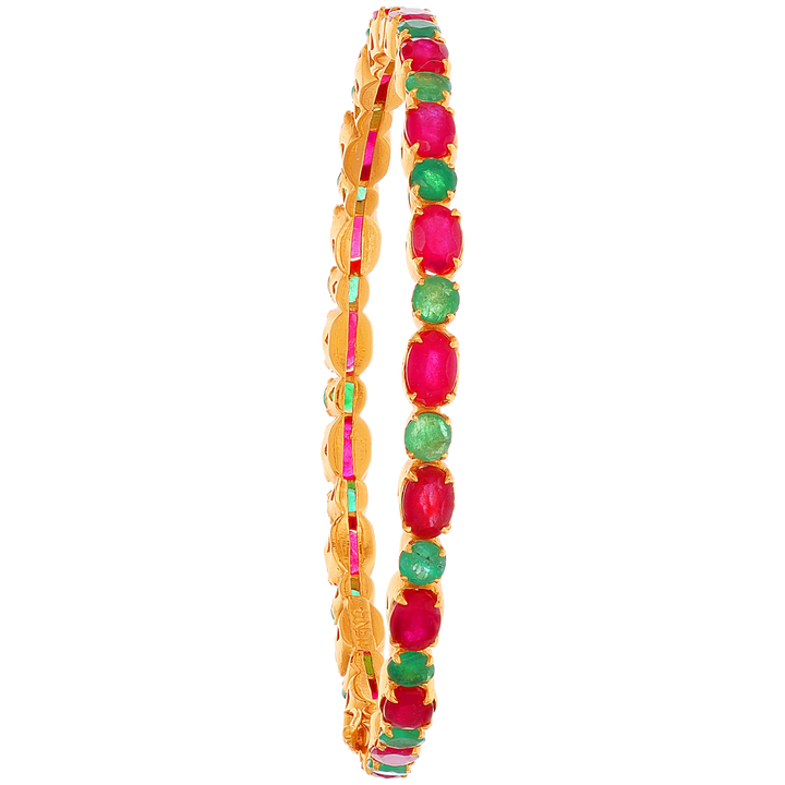 Openable Set of 2pcs Bangle with Ruby & Emerald in 22K Gold