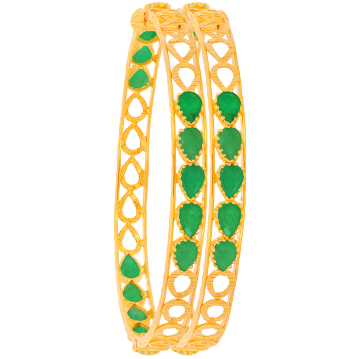 Ravishing 2pcs Bangle With Emerald in 22K Gold
