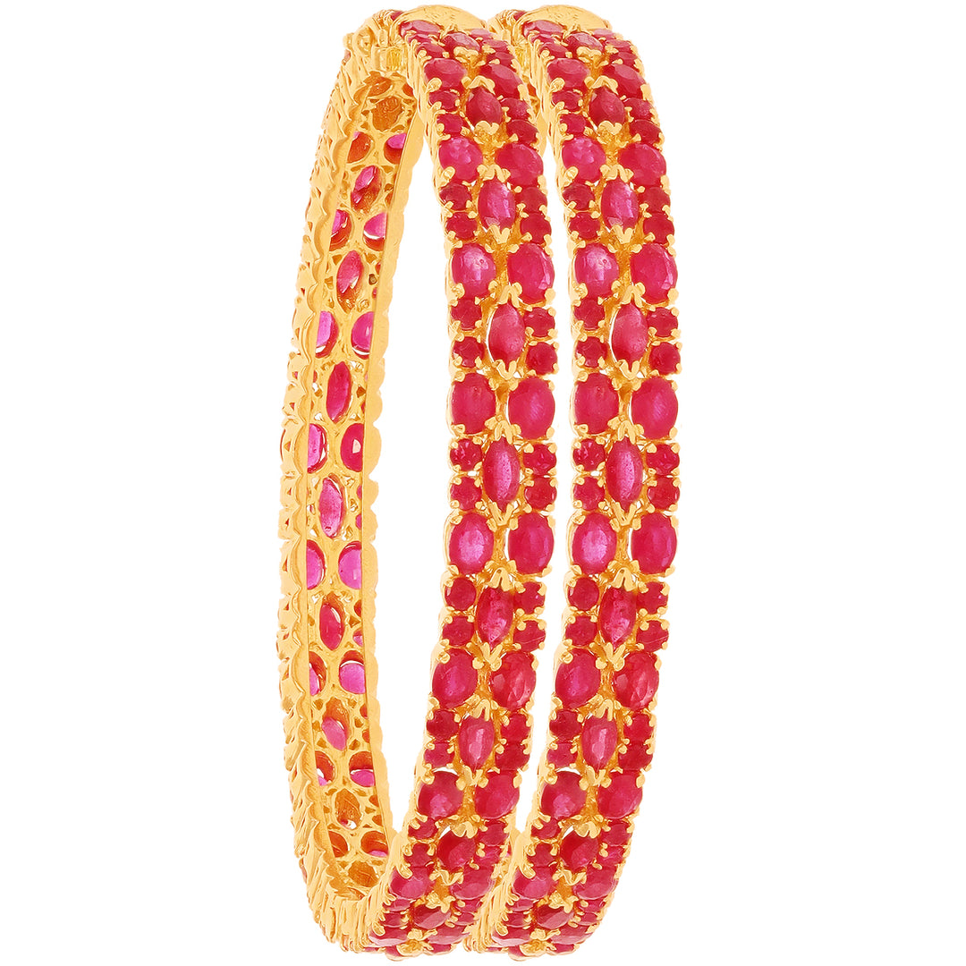 Glamorous Openable 2pcs Bangle With Ruby in 22K Gold